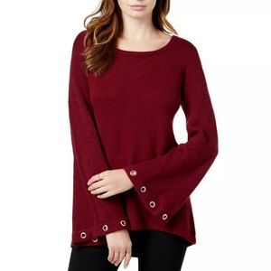 KENSIE BURGUNDY GROMMET BELL SLEEVE SCOOP NECK SWEATER SMALL NWT KENSIE MACYS